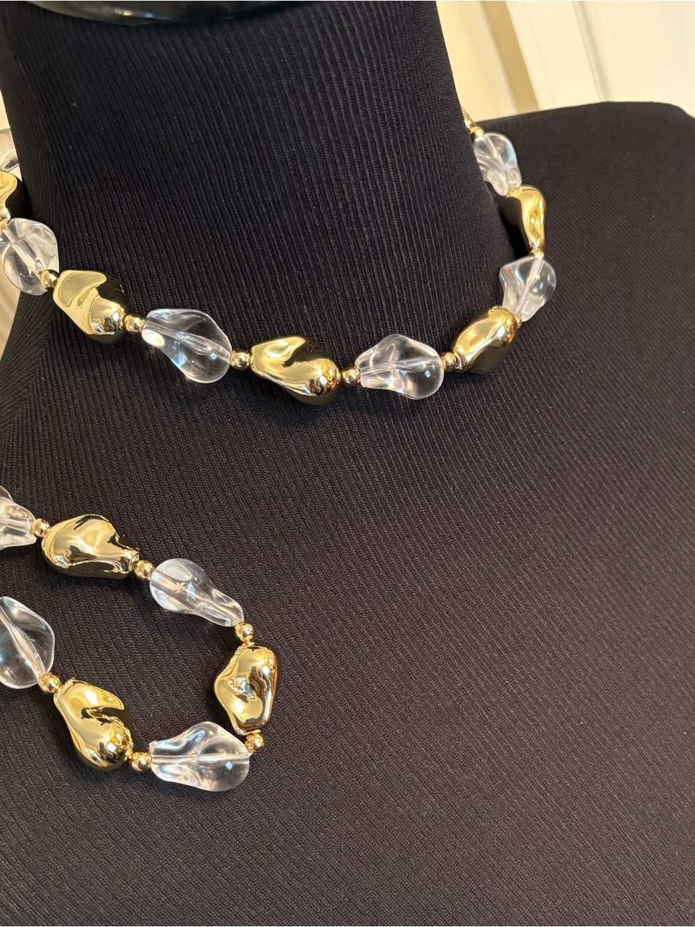 Gold and Clear Bead Statement Necklace & Bracelet Set– Women's Fashion Jewelry